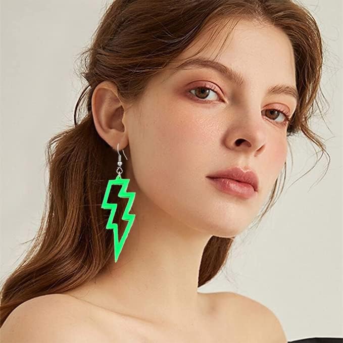 Modpide 80s Neon Earrings Hollow Lightning Bolt Halloween Punk Retro Earrings for Women 80's Party Accessories - Image 3